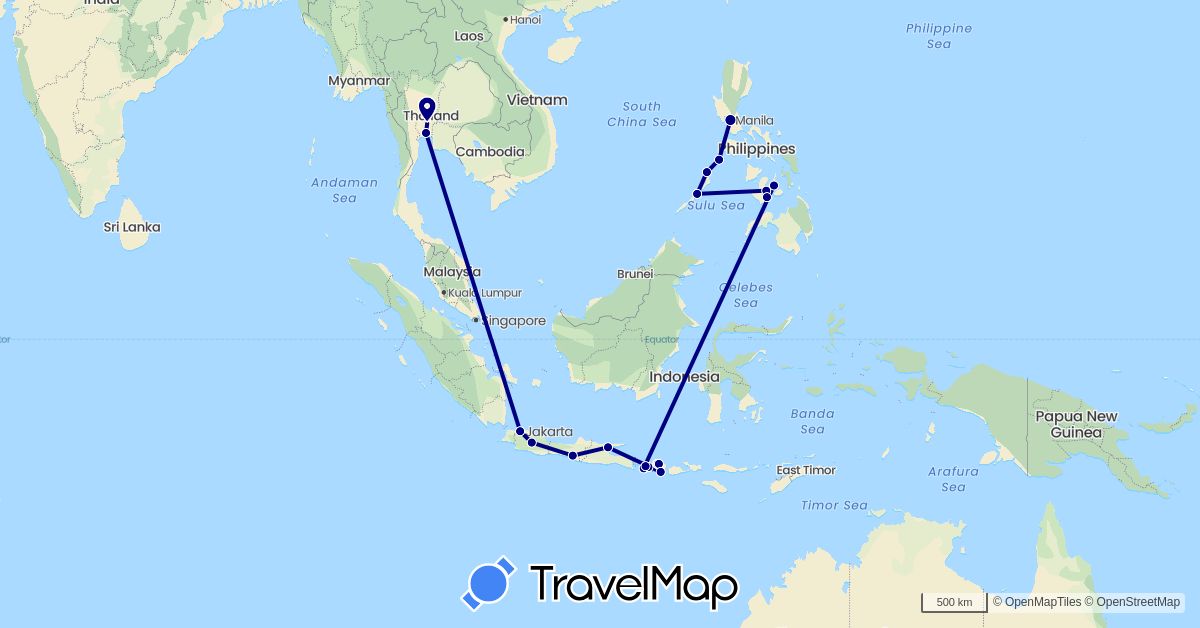 TravelMap itinerary: driving in Indonesia, Philippines, Thailand (Asia)